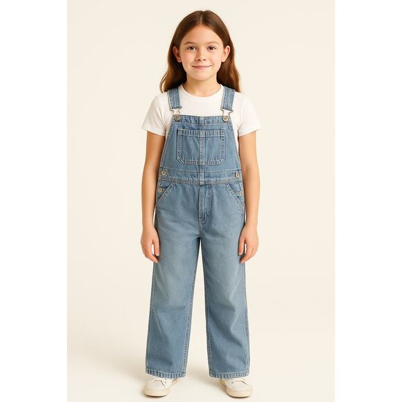 Vintage 90s GAP Girls Denim Overalls Size M Wide Leg Adjustable Straps - Picture 1 of 10